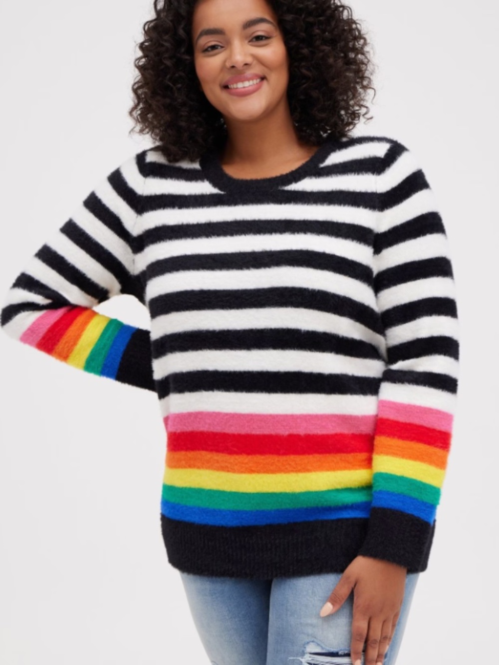 Torrid Size 6 Striped Eyelash Pullover Sweater with Rainbow